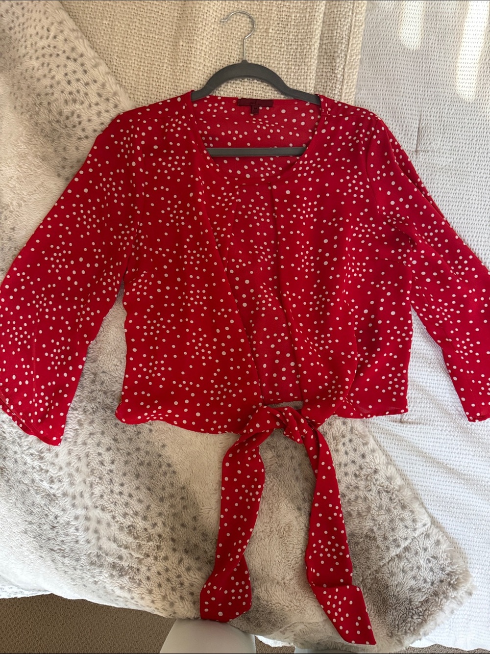 Red Polka Dot Tie-Front Blouse
